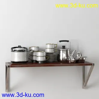 锅盘,酱油瓶,电饭锅,茶壶,茶杯,红酒杯,铝制厨具,瓶罐,容器,碗,刷子,厨房物品模型合集的图片
