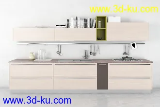 厨具模型,厨柜,餐具模型,灶台,厨房模型,抽油烟机,洗碗盘,炉灶,微波炉,餐桌,模型合集的图片3