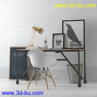 小黑板,垃圾桶,桌椅,台灯,相册,笔,笔记本,电脑,书架,钟,书本,箱子,花瓶,装饰品,书桌,写字桌,模型合集的图片