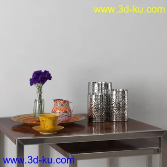 画笔,颜料,塑料瓶,花瓶,茶壶,茶杯,花,铁盒,蜡烛,酒瓶,洋酒,室内物品模型合集的图片