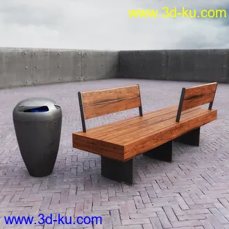 公共栏杆,公共坐椅,垃圾桶,垃圾箱,长木凳,候车亭,安检通道,公共电话,电话亭,公共设施模型合集的图片9