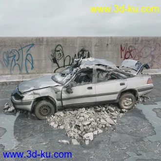 垃圾堆,生锈的铁桶,旧帆布,旧桌子,废弃的桌椅,废弃的汽车,变形的旧汽车,推土机,泥沙,模型合集的图片1