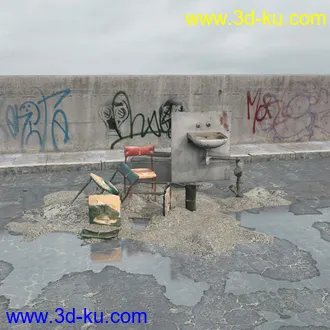 垃圾堆,生锈的铁桶,旧帆布,旧桌子,废弃的桌椅,废弃的汽车,变形的旧汽车,推土机,泥沙,模型合集的图片