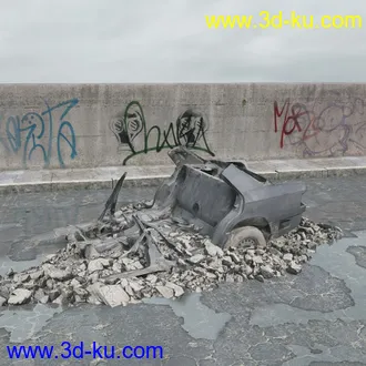 垃圾堆,生锈的铁桶,旧帆布,旧桌子,废弃的桌椅,废弃的汽车,变形的旧汽车,推土机,泥沙,模型合集的图片