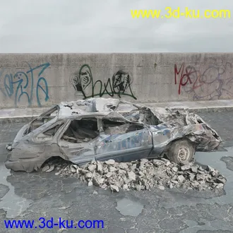 垃圾堆,生锈的铁桶,旧帆布,旧桌子,废弃的桌椅,废弃的汽车,变形的旧汽车,推土机,泥沙,模型合集的图片