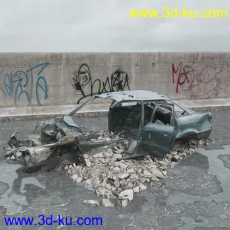 垃圾堆,生锈的铁桶,旧帆布,旧桌子,废弃的桌椅,废弃的汽车,变形的旧汽车,推土机,泥沙,模型合集的图片