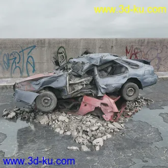 垃圾堆,生锈的铁桶,旧帆布,旧桌子,废弃的桌椅,废弃的汽车,变形的旧汽车,推土机,泥沙,模型合集的图片