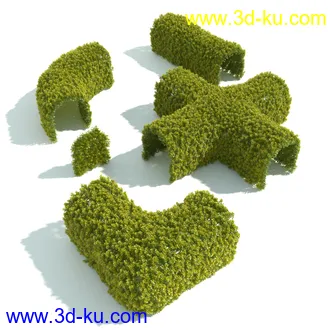 园林植物,园林园艺,草皮,树篱模型,绿篱模型,草堆,草墙,剪草,园林景观模型合集的图片