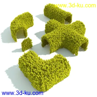 园林植物,园林园艺,草皮,树篱模型,绿篱模型,草堆,草墙,剪草,园林景观模型合集的图片