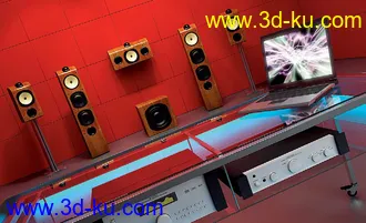 音响模型,音箱模型,笔记本电脑,功放模型,3D模型的图片