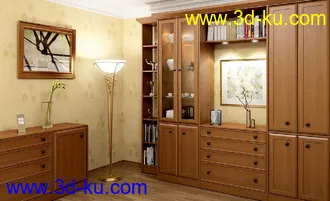 室内一角模型,木柜,书本,装饰品,画册,花瓶,3D模型合集的图片