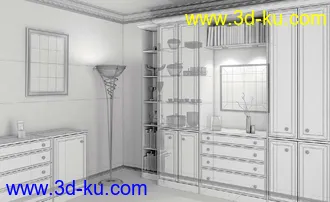 室内一角模型,木柜,书本,装饰品,画册,花瓶,3D模型合集的图片