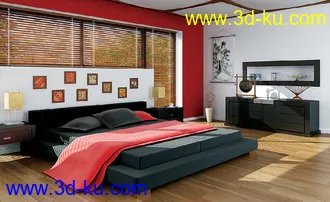 卧室模型,大床模型,卧室场景,3D模型的图片