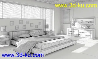 卧室模型,大床模型,卧室场景,3D模型的图片