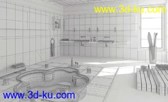 浴室模型,浴室场景,洗澡间,洗澡室,浴池模型,3D模型的图片