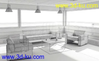 室内一角,客厅模型,客厅场景,沙发,茶几,3D模型的图片