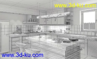 厨房模型,厨房场景,厨房物品,厨柜,厨桌,厨房电器,3D模型的图片