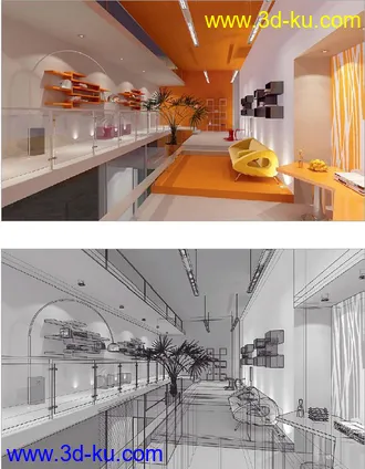 展览室模型,展览馆模型,客服台,前台模型,3D模型的图片