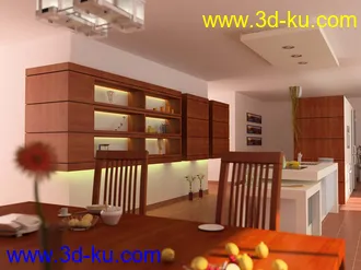 室内场景,餐桌模型,饭桌,木柜,室内建筑模型,装饰品,3D模型的图片