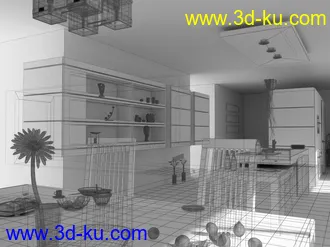 室内场景,餐桌模型,饭桌,木柜,室内建筑模型,装饰品,3D模型的图片