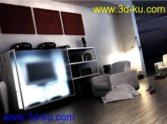 饰品模型,台灯模型,沙发模型,书架模型,室内一角,3D模型的图片