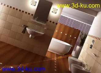 浴室模型,镜子,洗脸盘模型,马桶浴缸模型,3D模型的图片