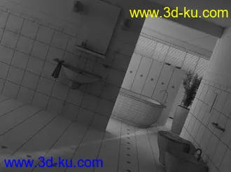 浴室模型,镜子,洗脸盘模型,马桶浴缸模型,3D模型的图片