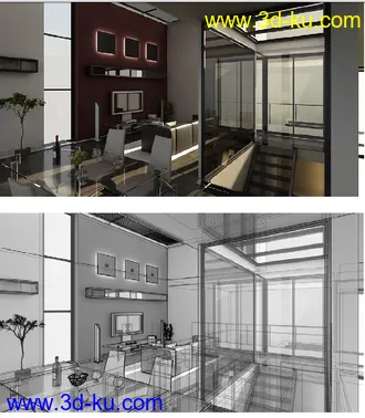 客厅模型,餐桌,阁楼,室内场景模型,3D模型的图片