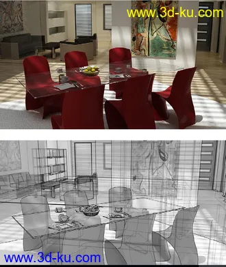 室内模型,饭桌模型,沙发模型,家居模型,3D模型的图片