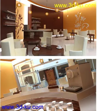 现代餐厅场景,酒吧模型,饭店场景,咖啡店模型,3D模型的图片