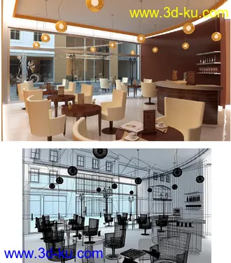 现代餐厅场景,酒吧模型,饭店场景,咖啡店模型,3D模型的图片