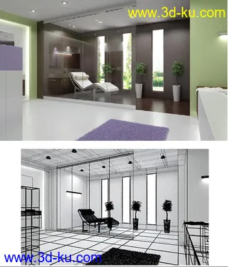 现代休息室场景,休闲场景模型,3D模型的图片