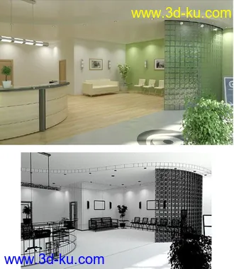 公司场景,办公场景模型,公司前台,接待场景,3D模型的图片