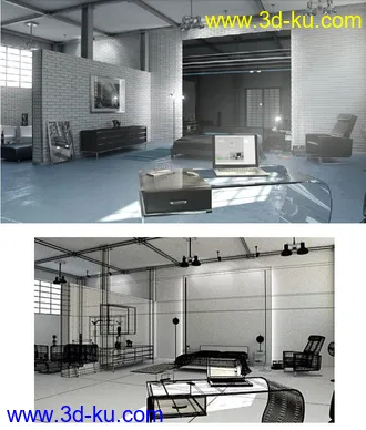 砖墙式工作室场景,个人工作室模型,公寓模型,3D模型的图片