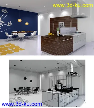 食堂模型,就餐室场景,饭堂模型,3D模型的图片
