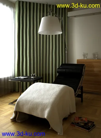 室内场景,室内一角,躺椅,窗帘模型,3D模型的图片