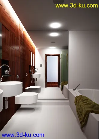 卫生间模型,卫生间场景,浴室,浴缸,洗脸盆模型,陶瓷卫浴,3D模型的图片