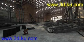 工厂场景,工厂模型,车间,铁棚模型,铁架,3D模型的图片