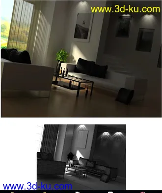 室内场景,客厅模型,沙发,灯,画模型,3D模型的图片