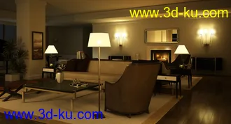 会客室场景,会客室模型,沙发桌子,灯模型,室内盆栽,沙发模型,3D模型的图片