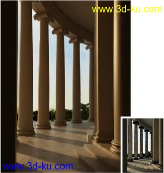 罗马柱场景,罗马柱模型,大堂门口场景,大堂门口模型,3D模型的图片