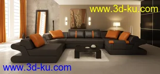 客厅场景,全套沙发模型,茶几模型,落地镜模型,3D模型的图片