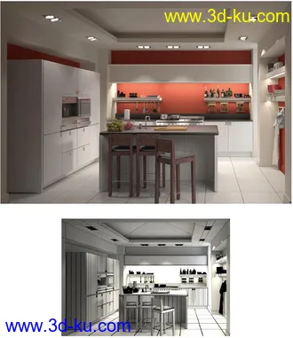 厨房场景,灯饰,酒柜模型,餐具模型,餐桌模型,3D模型的图片