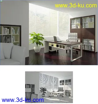 办公室场景,文件柜,公办桌,盆景,书架模型,3D模型的图片