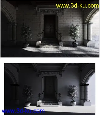 门口场景,门口模型,花盆模型,房子门口外景,3D模型的图片
