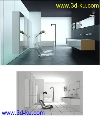 浴室场景,浴室模型,3D模型的图片