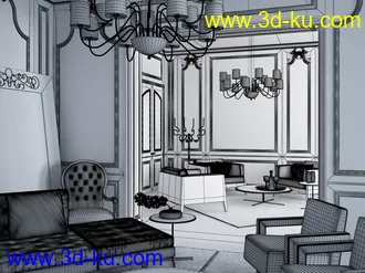 室内场景,沙发模型,吊灯模型,3D模型的图片