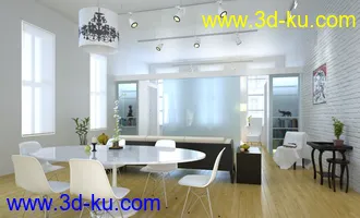 厨房,饭厅模型,饭桌,轨道灯,室内场景,3D模型的图片