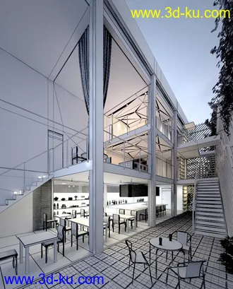 面包屋场景,糕点店模型,面包店模型,露天阳台,3D模型的图片