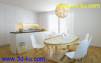 饭厅场景,饭厅模型,饭桌,木地板模型,水晶吊灯模型,3D模型的图片